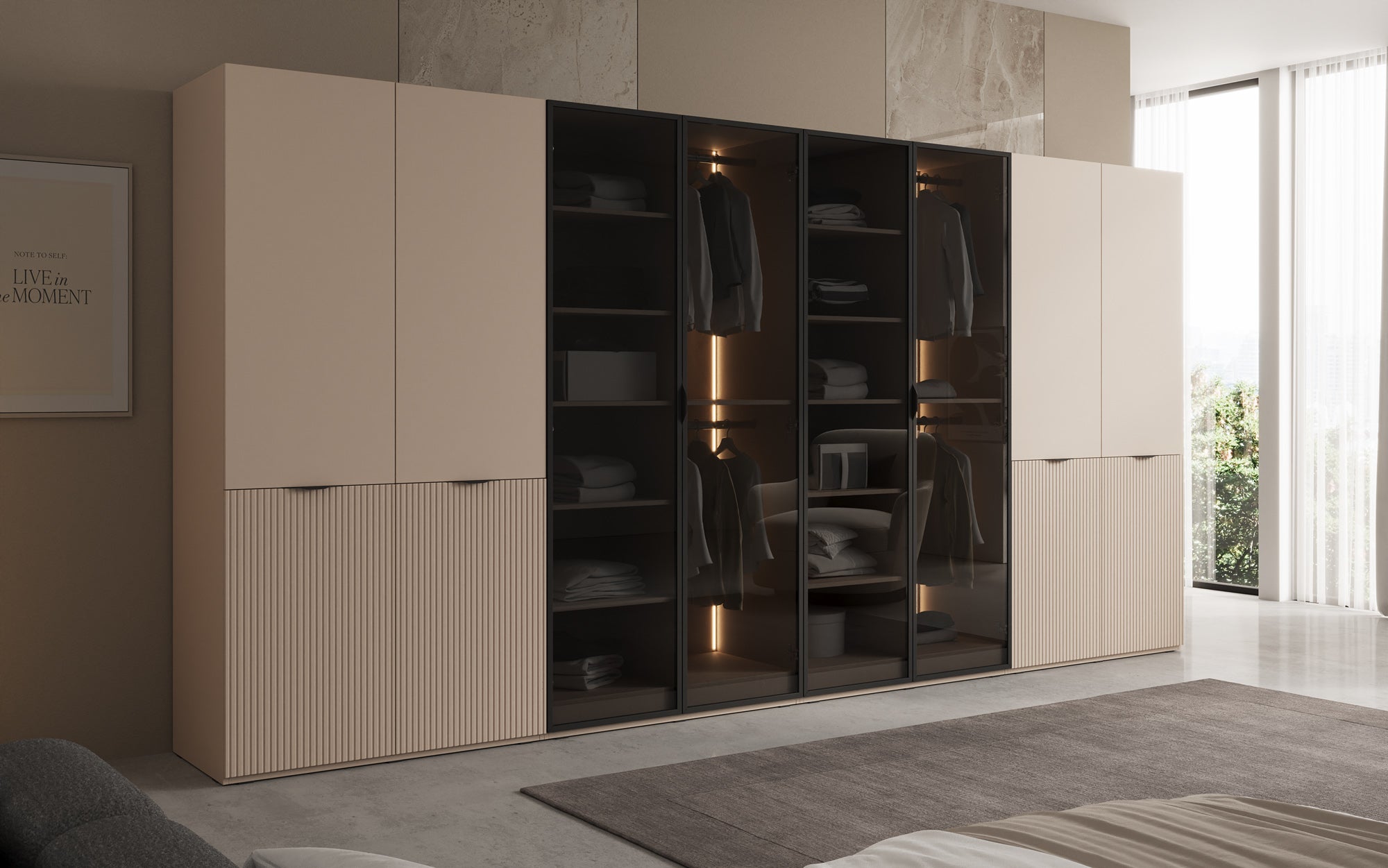 Modulo Verno – Modular design wardrobe with glass and textured front