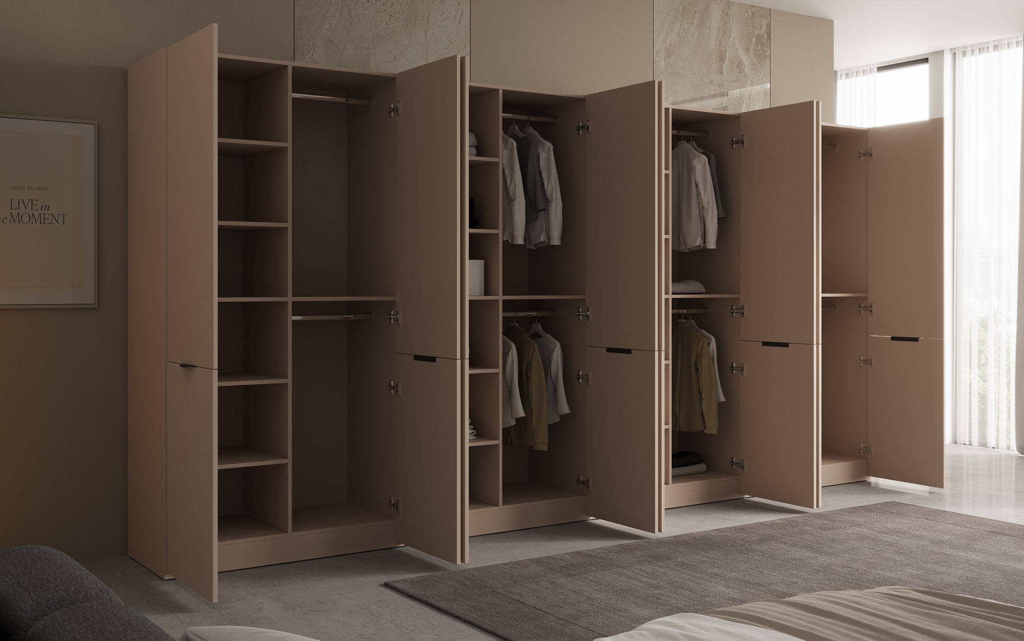 Modulo Faro XL – Four-module design wardrobe with structured MDF front