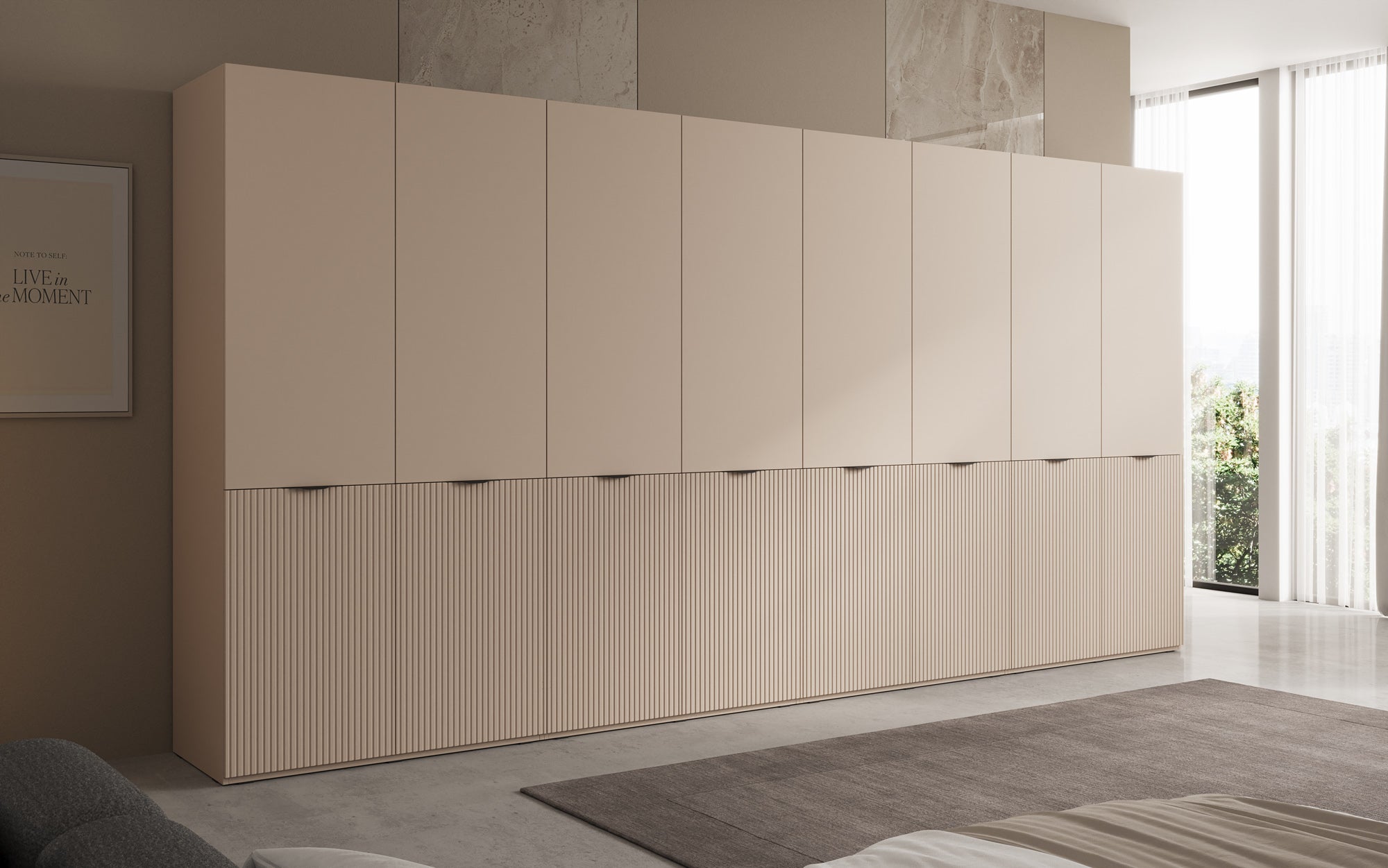 Modulo Faro XL – Four-module design wardrobe with structured MDF front