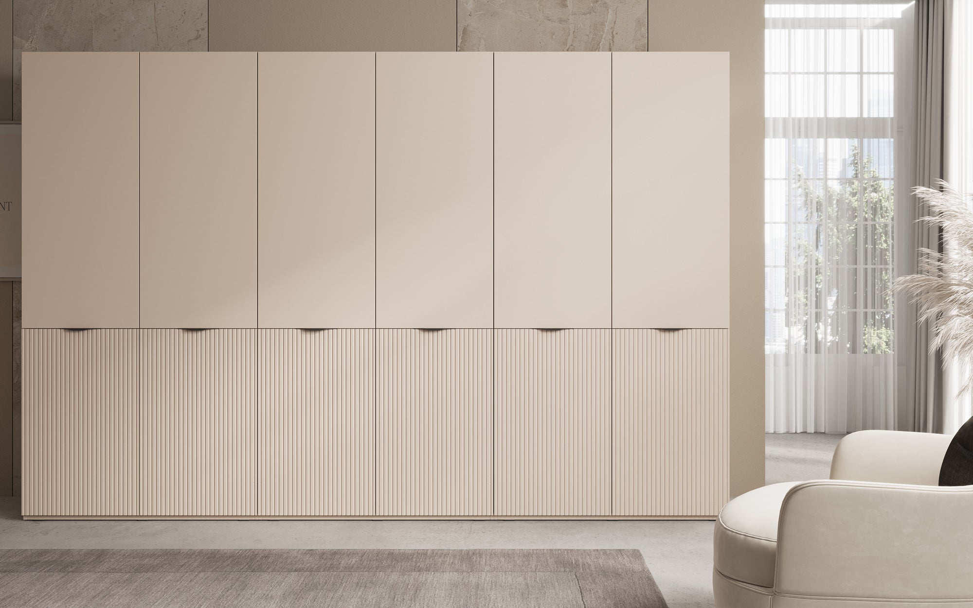 Module Headlight – Three-module design wardrobe with structured MDF front