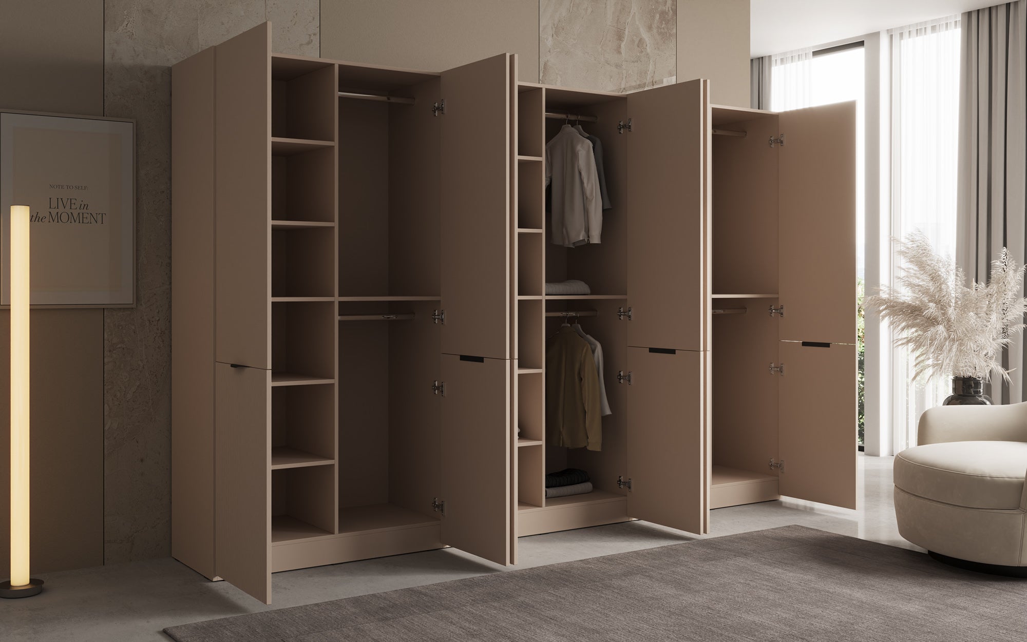 Module Headlight – Three-module design wardrobe with structured MDF front