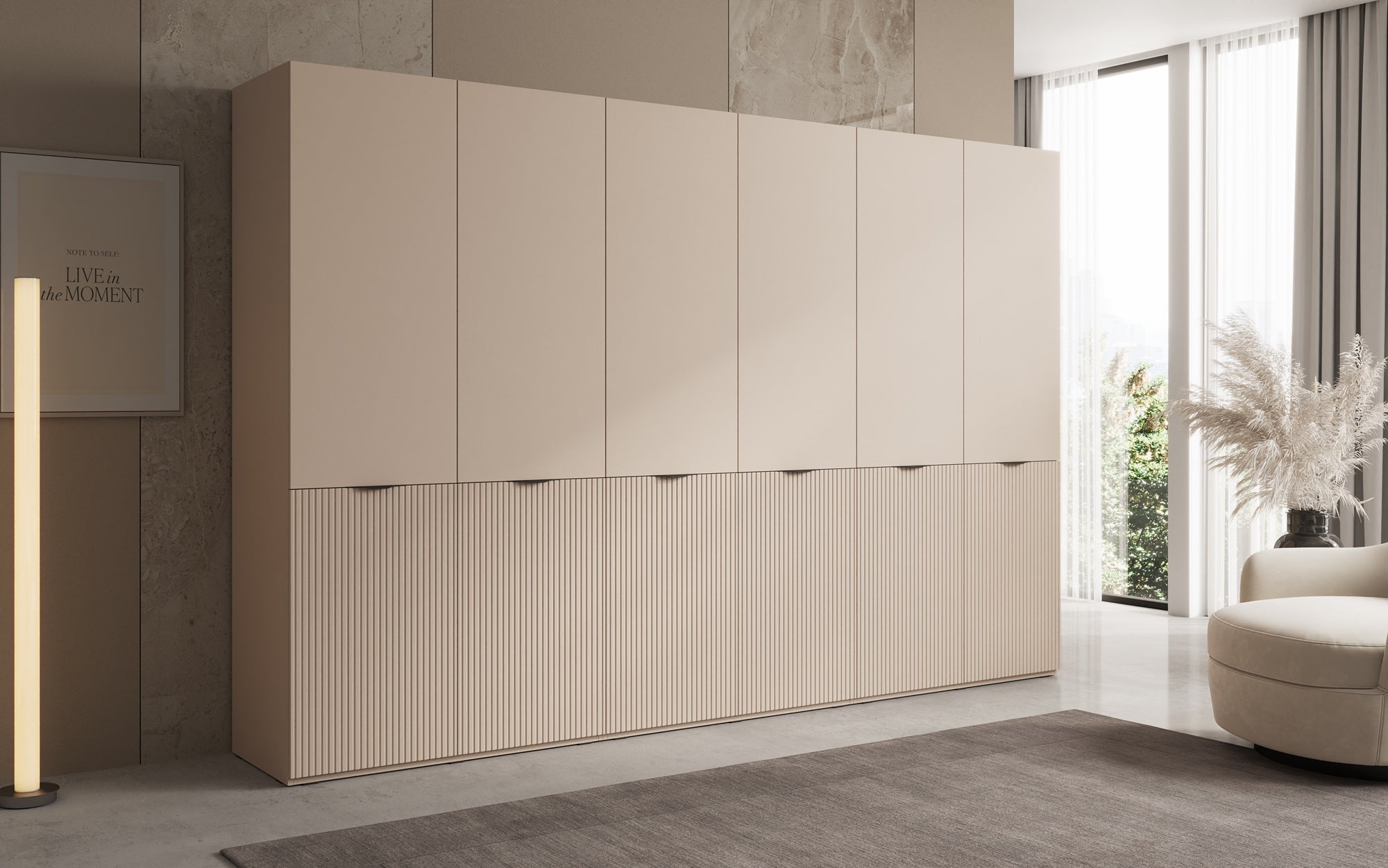 Module Headlight – Three-module design wardrobe with structured MDF front