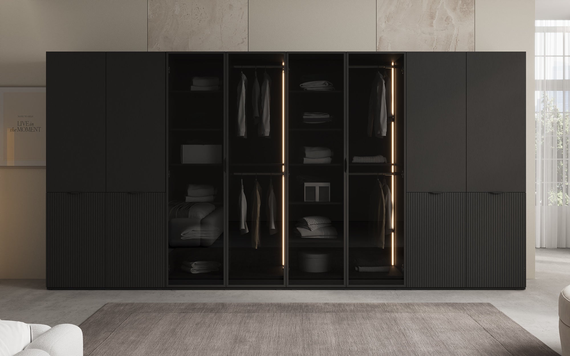 Modulo Verno – Modular design wardrobe with glass and textured front