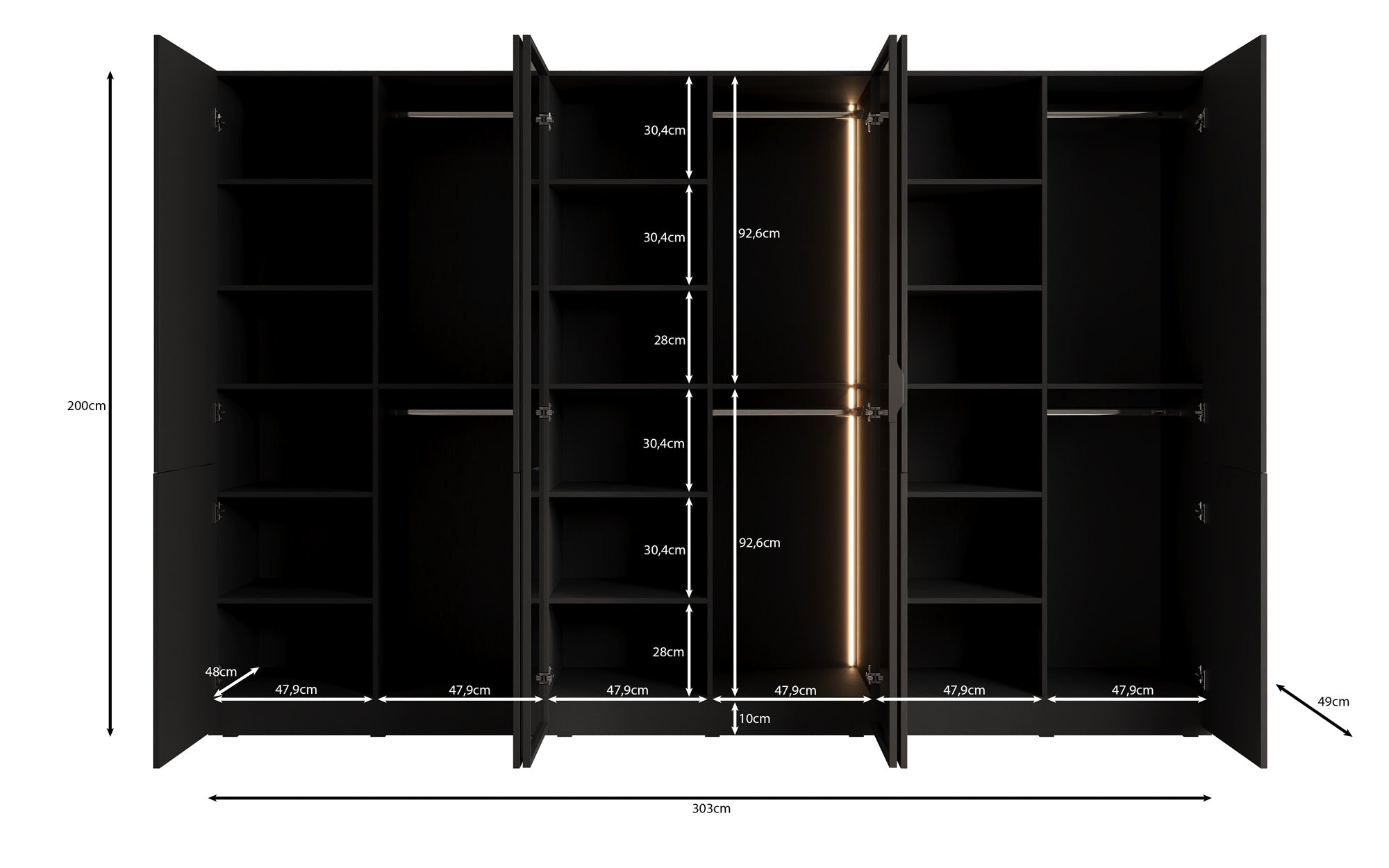 Modulo Serin – Three-module design wardrobe with wood and structured glass front