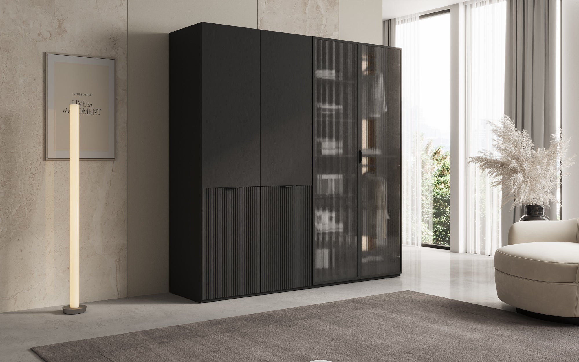 Modulo Ravo – Modular wardrobe with ribbed glass front and structural panel