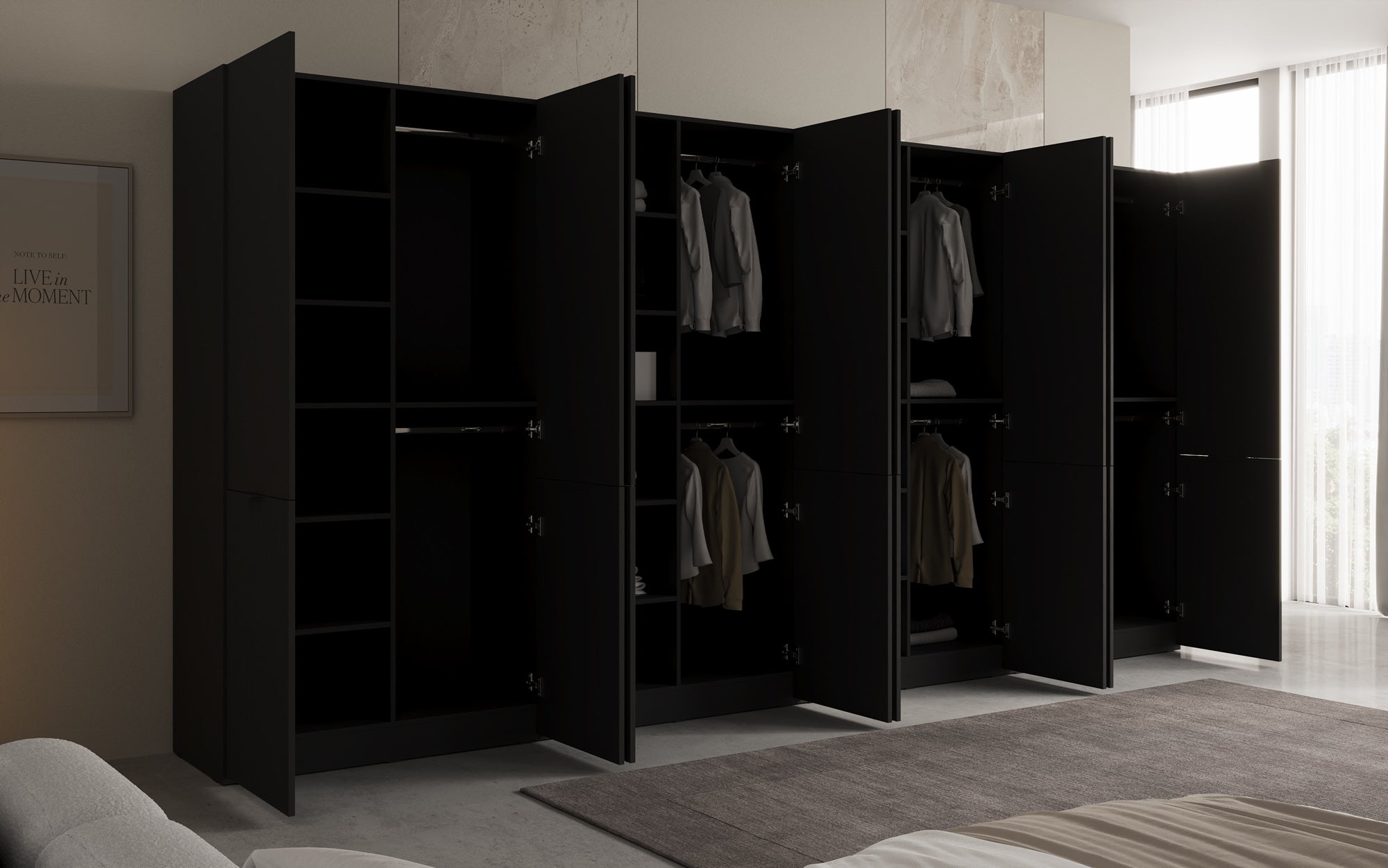 Modulo Faro XL – Four-module design wardrobe with structured MDF front