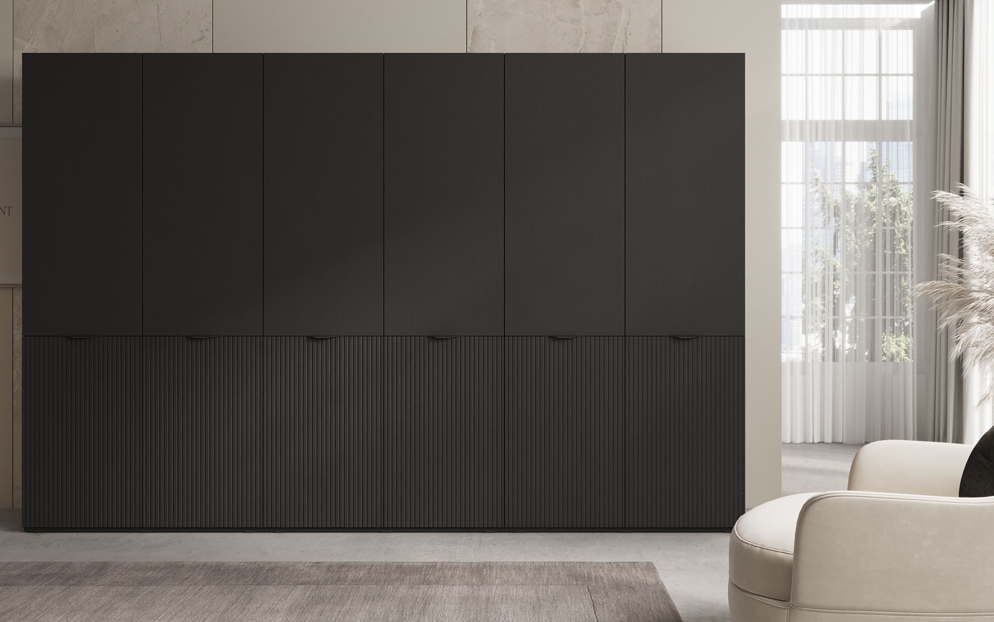Module Headlight – Three-module design wardrobe with structured MDF front