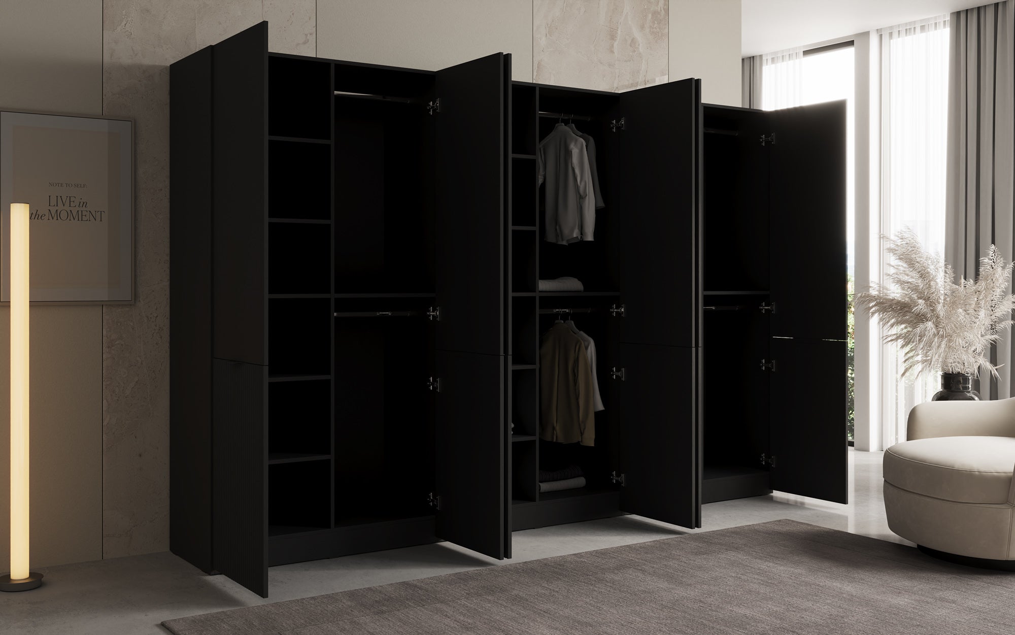 Module Headlight – Three-module design wardrobe with structured MDF front