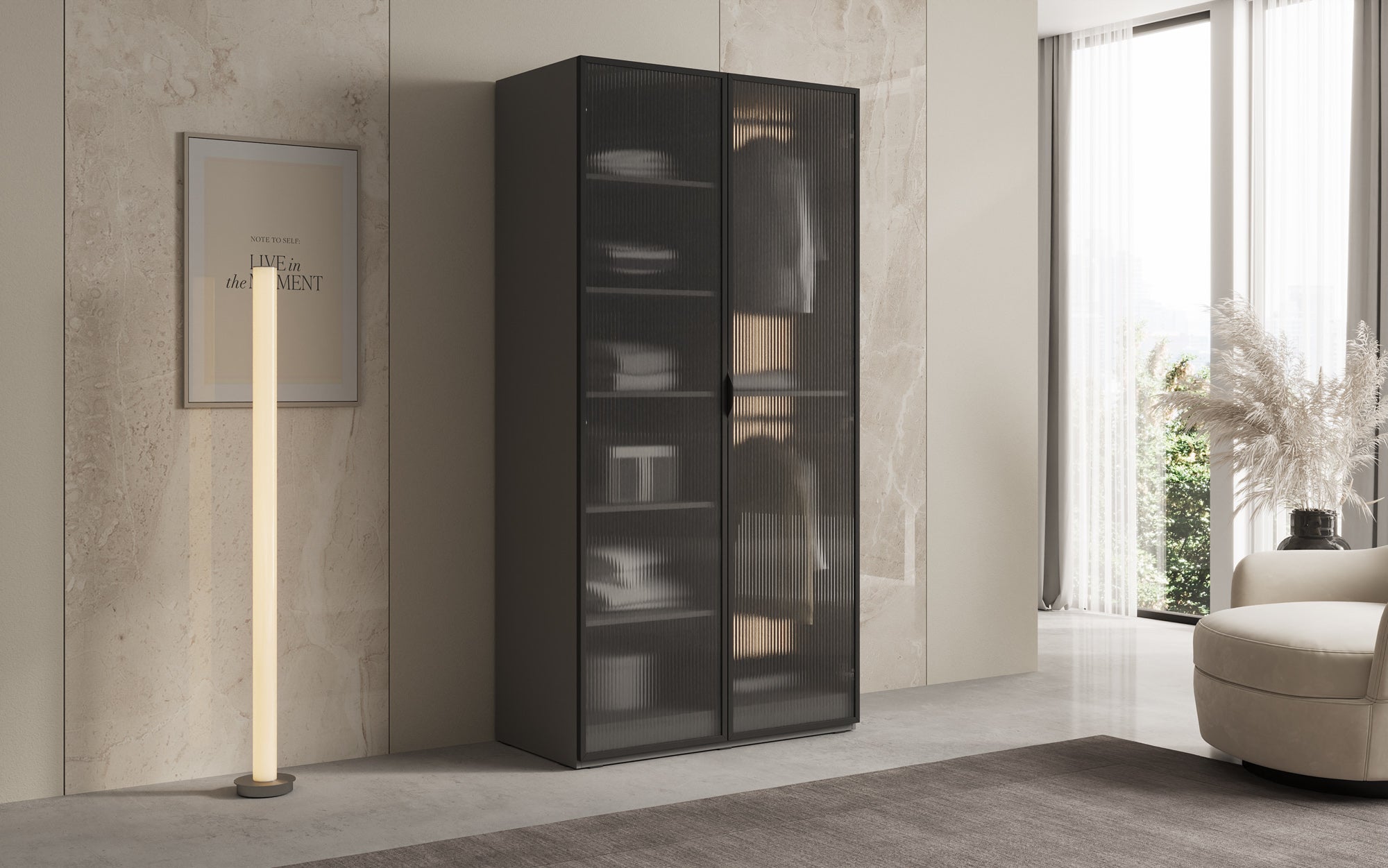 Modulo Arda – Designer wardrobe with ribbed glass front