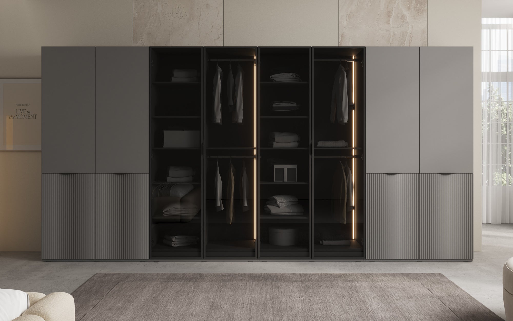Modulo Verno – Modular design wardrobe with glass and textured front