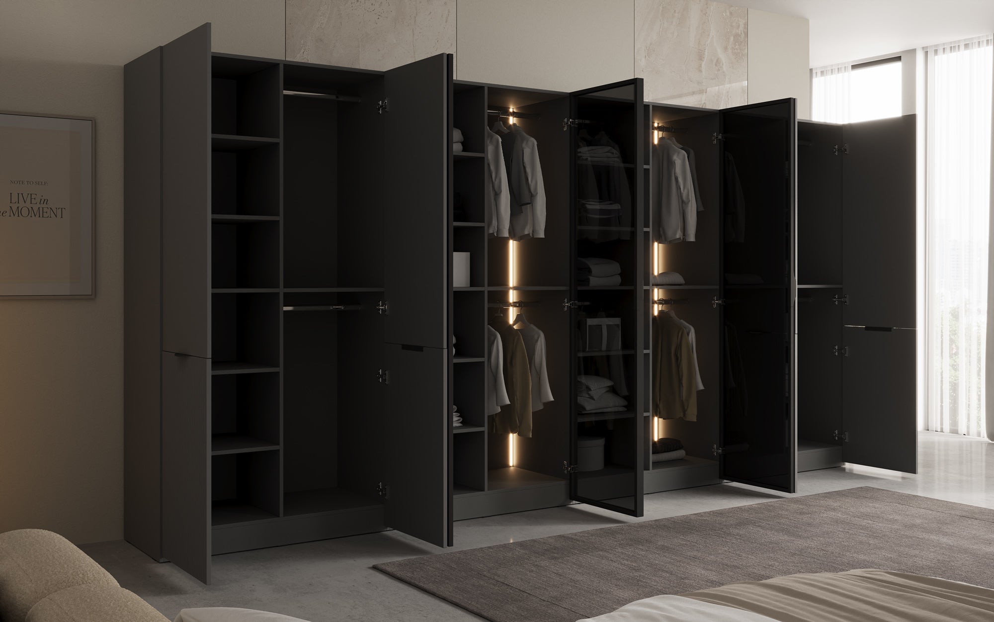 Modulo Verno – Modular design wardrobe with glass and textured front