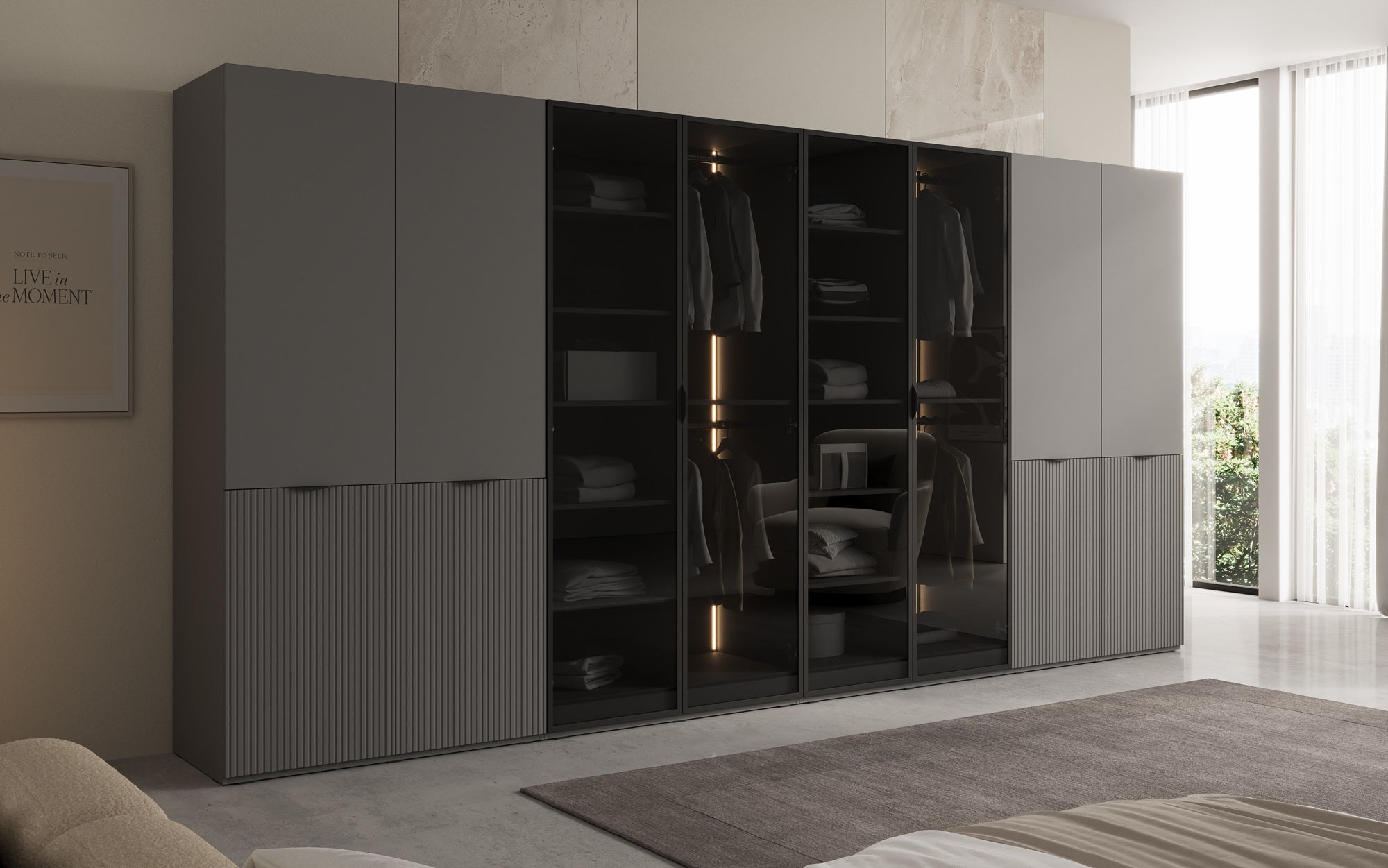 Modulo Verno – Modular design wardrobe with glass and textured front