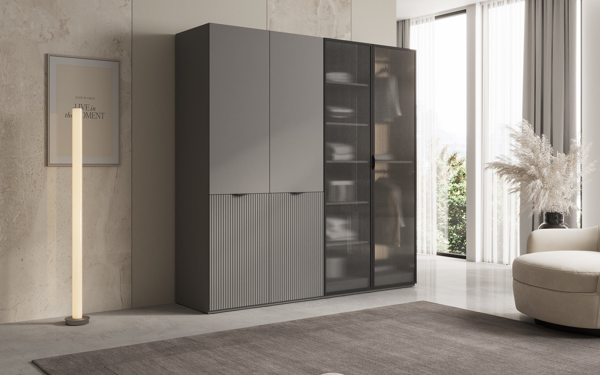 Modulo Ravo – Modular wardrobe with ribbed glass front and structural panel
