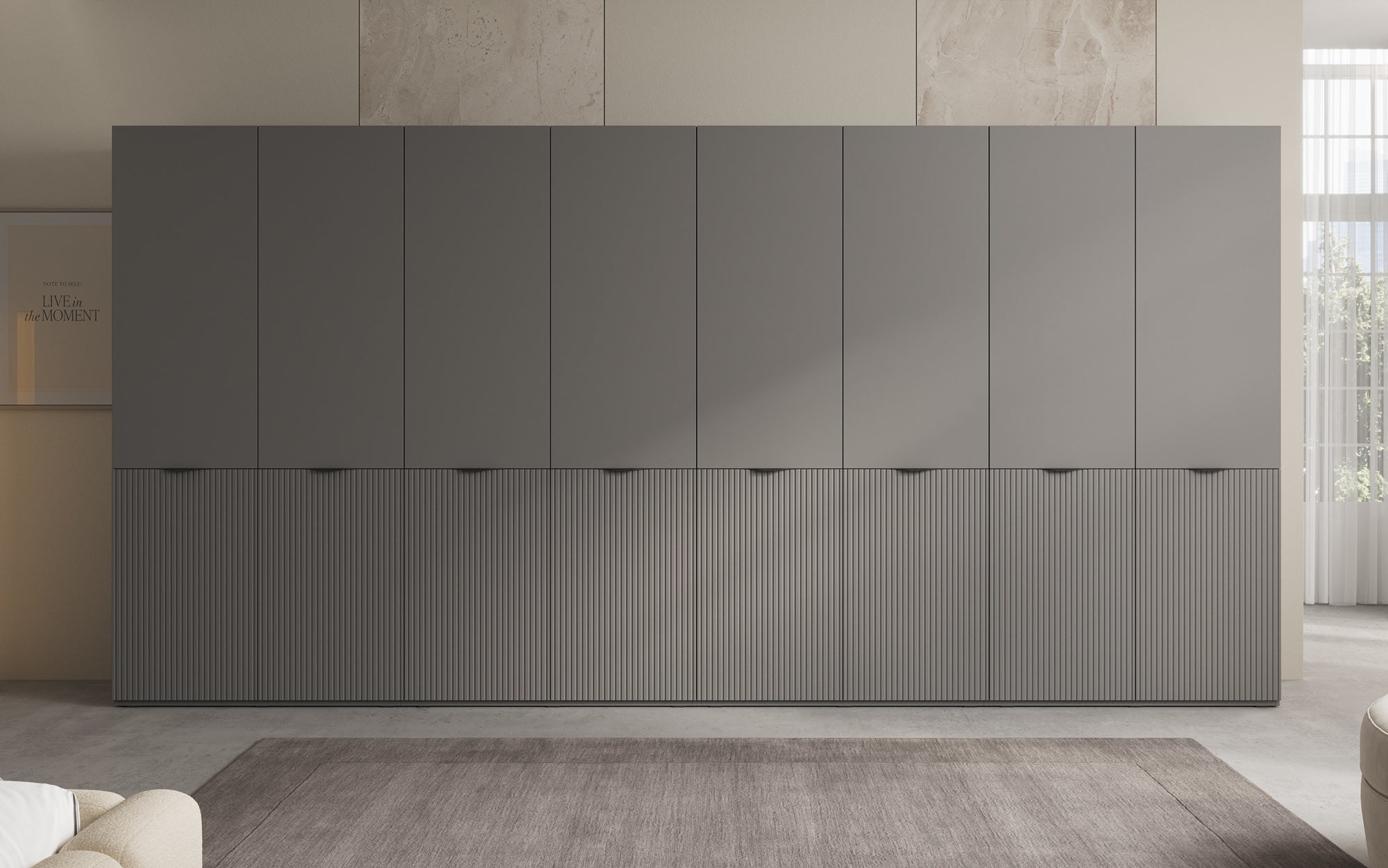 Modulo Faro XL – Four-module design wardrobe with structured MDF front