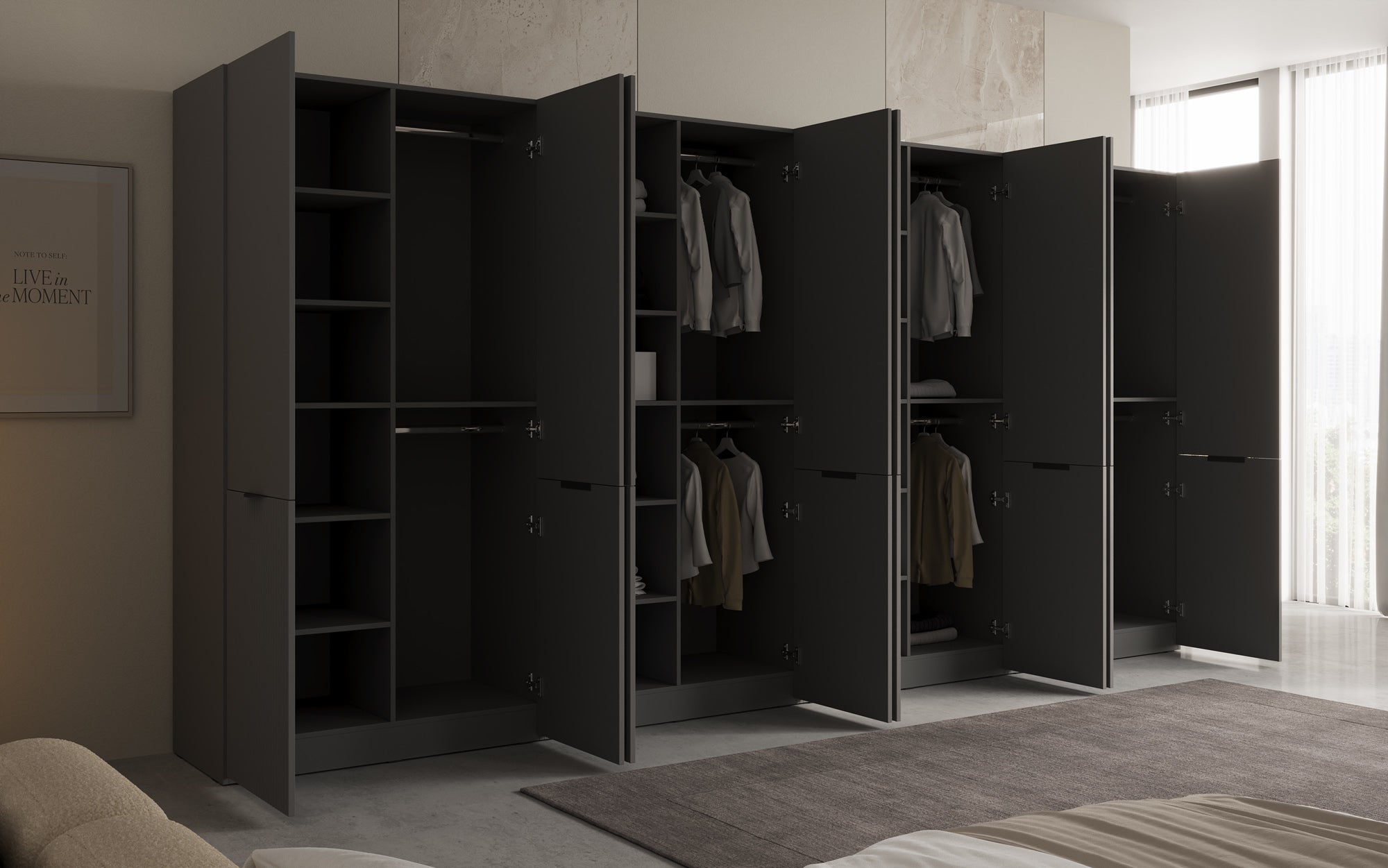 Modulo Faro XL – Four-module design wardrobe with structured MDF front