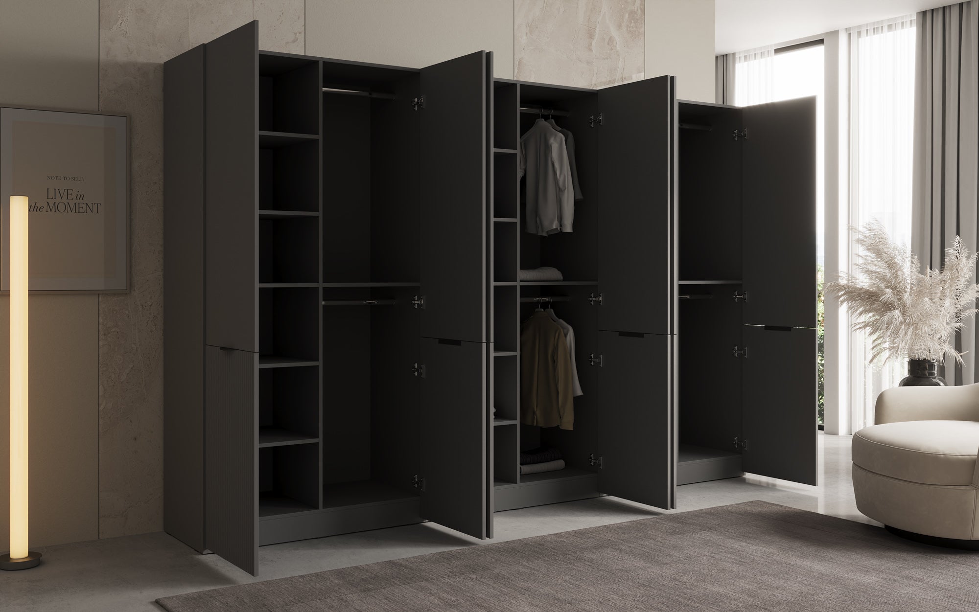Module Headlight – Three-module design wardrobe with structured MDF front