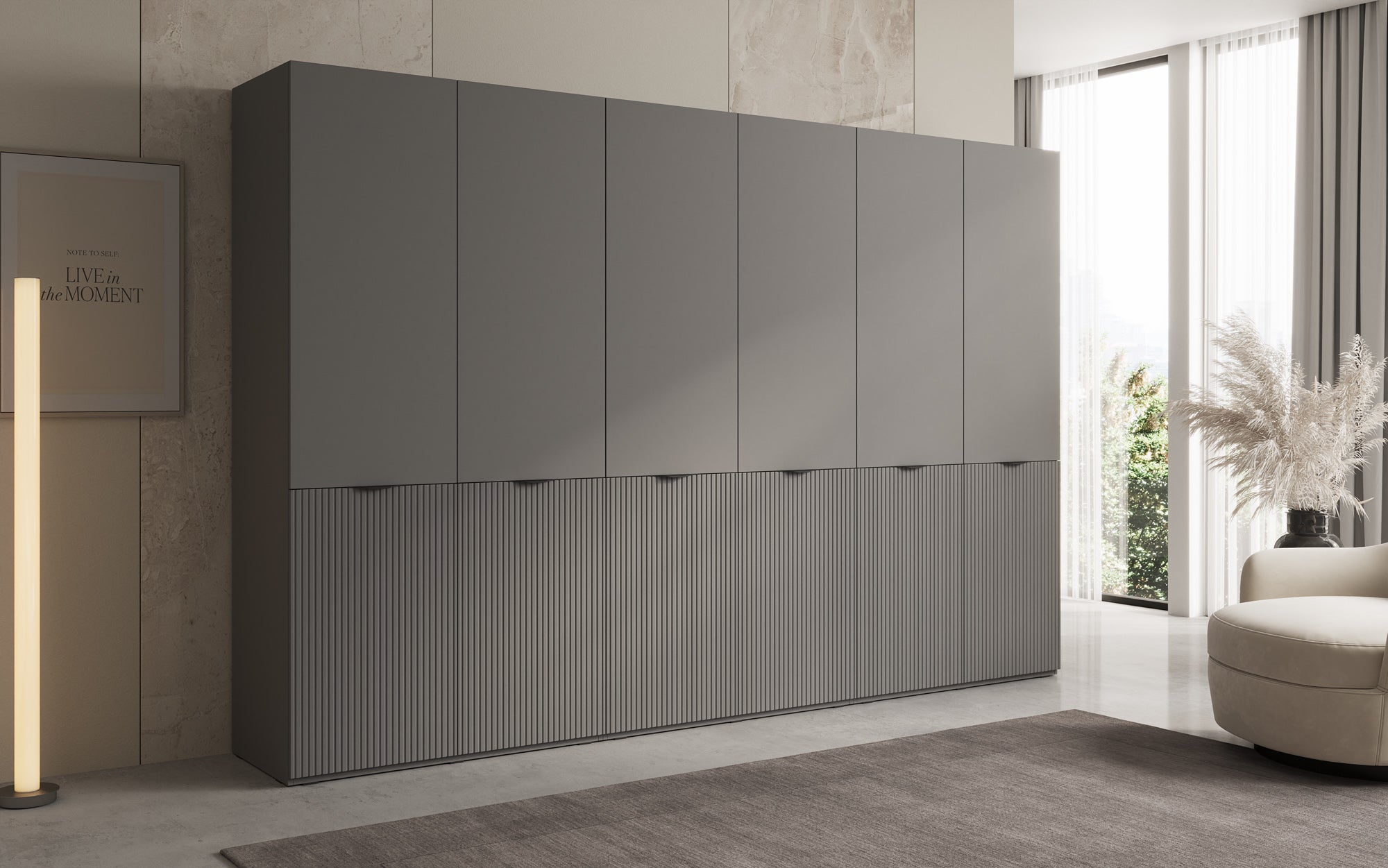Module Headlight – Three-module design wardrobe with structured MDF front