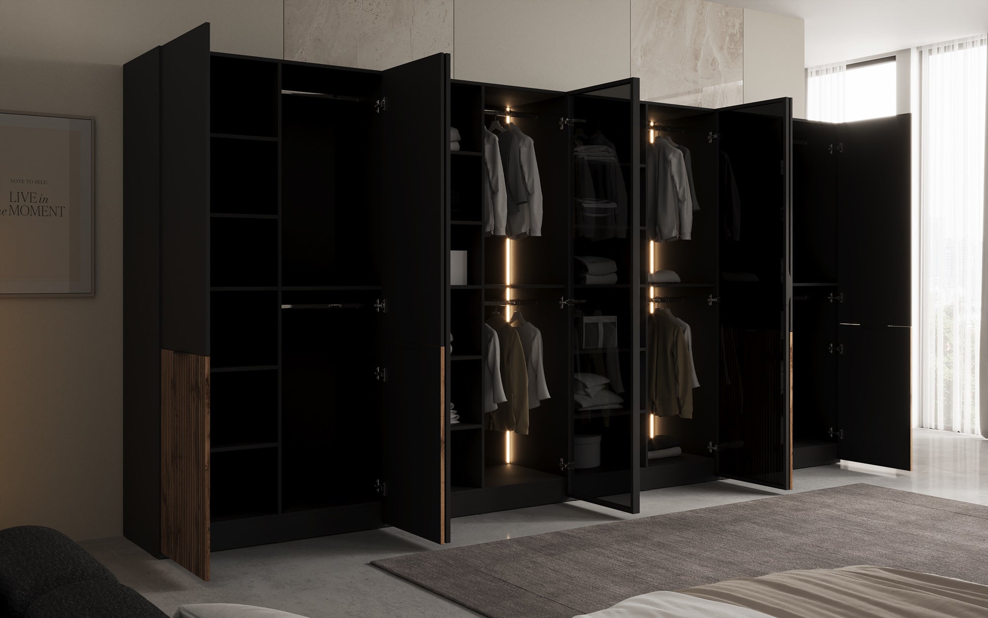 Modulo Arven XL – Four-module design wardrobe with wood and glass front