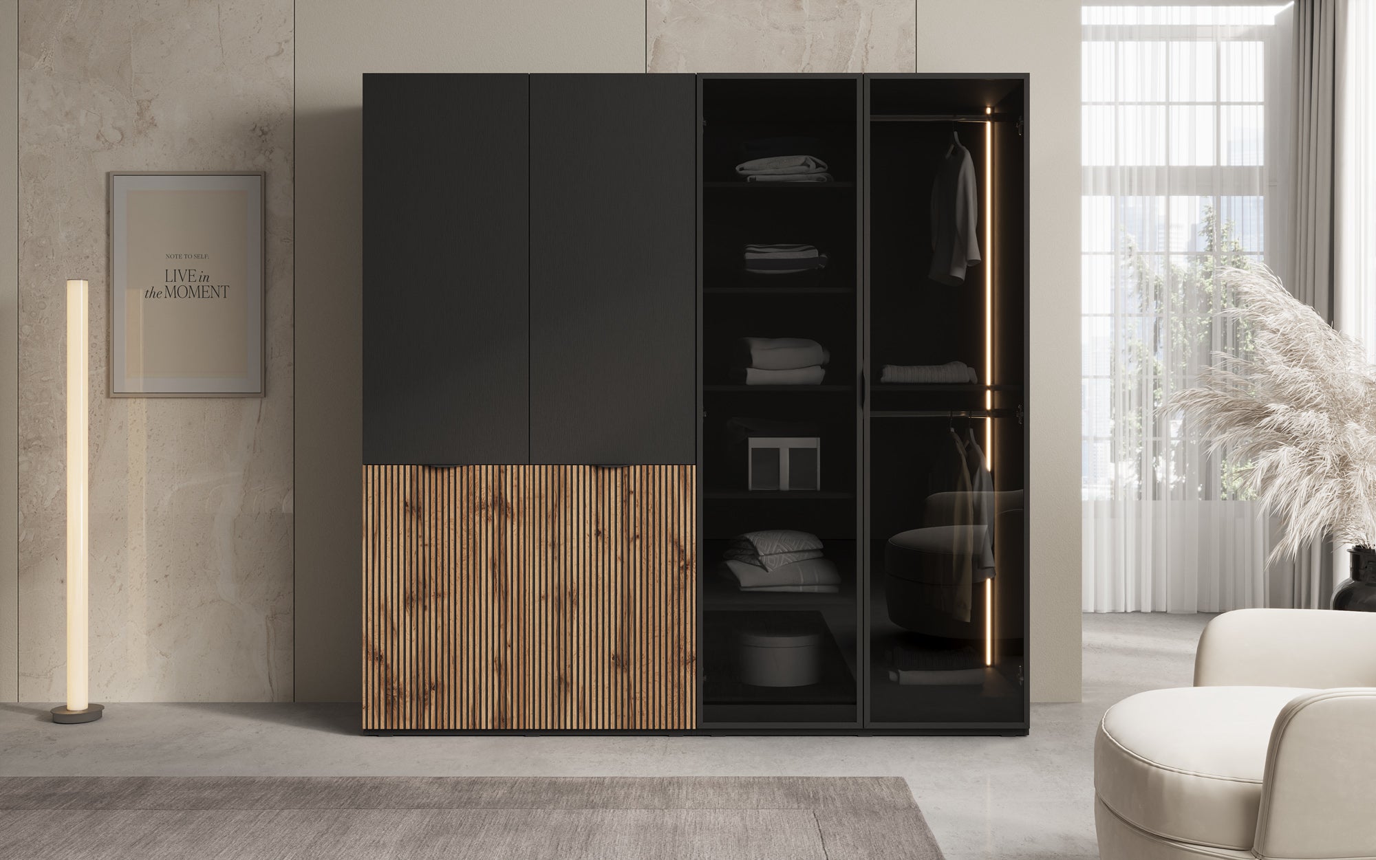 Modulo Varen – Two-module design wardrobe with wood and glass front