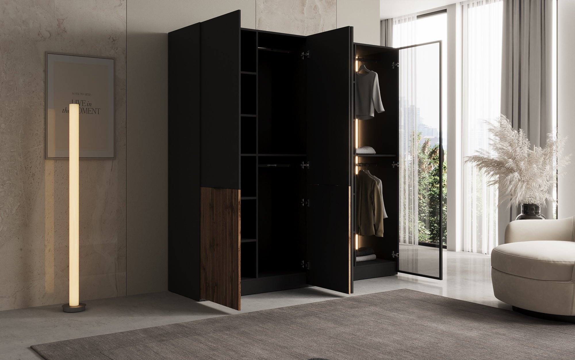 Modulo Varen – Two-module design wardrobe with wood and glass front