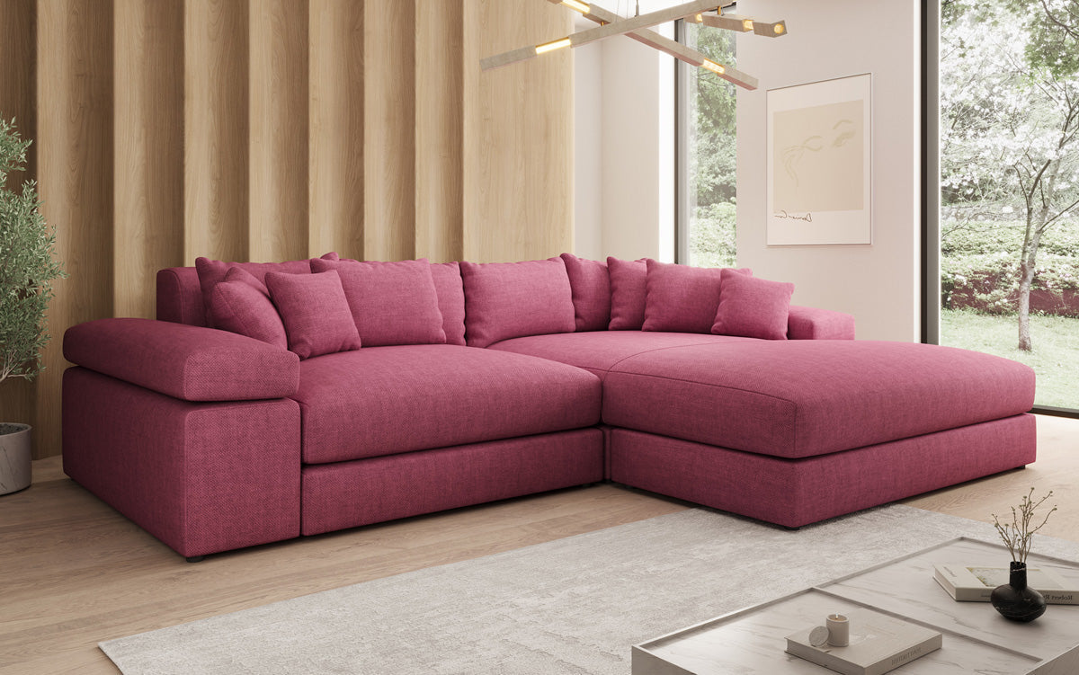 Designer corner sofa Bernardo with wide ottoman in linen look