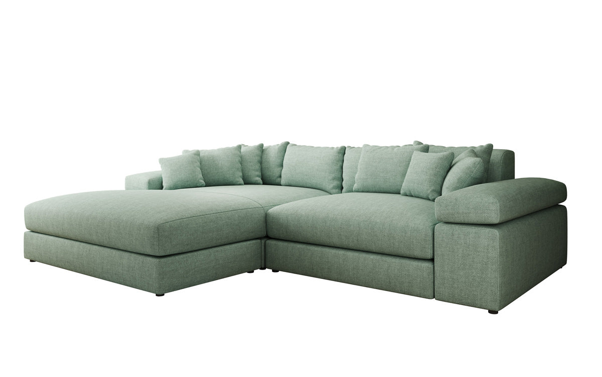 Designer corner sofa Bernardo with wide ottoman in linen look
