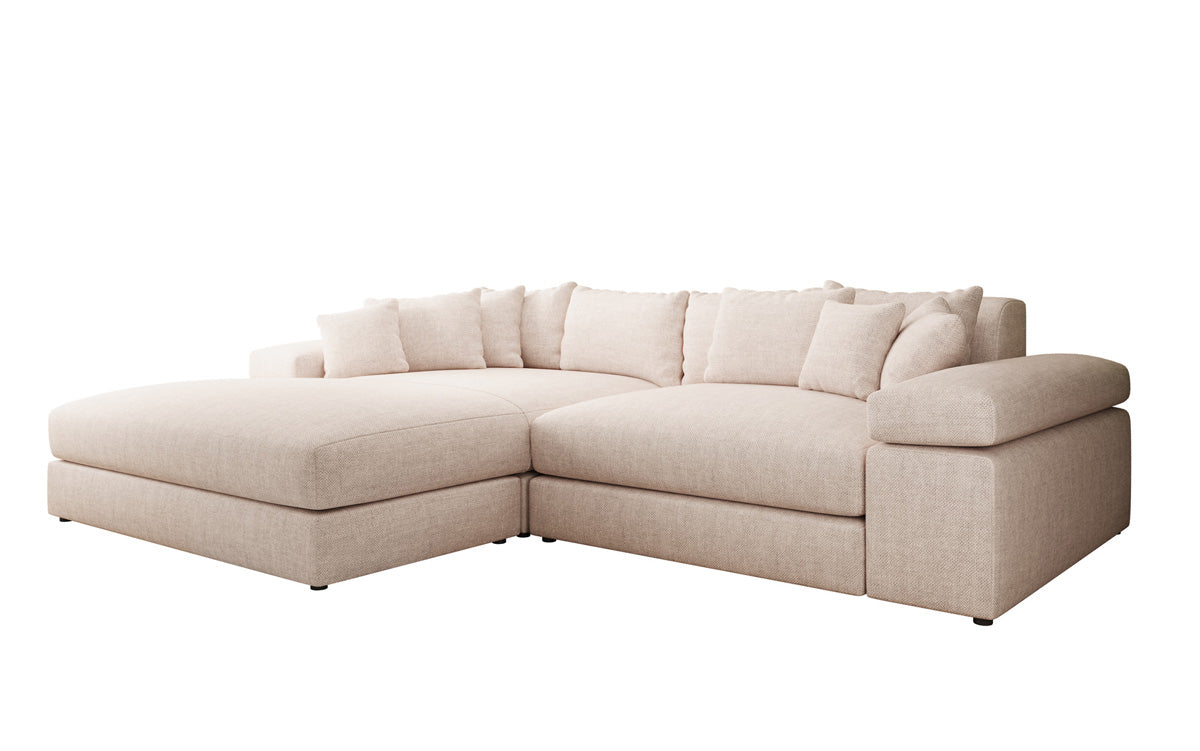 Designer corner sofa Bernardo with wide ottoman in linen look