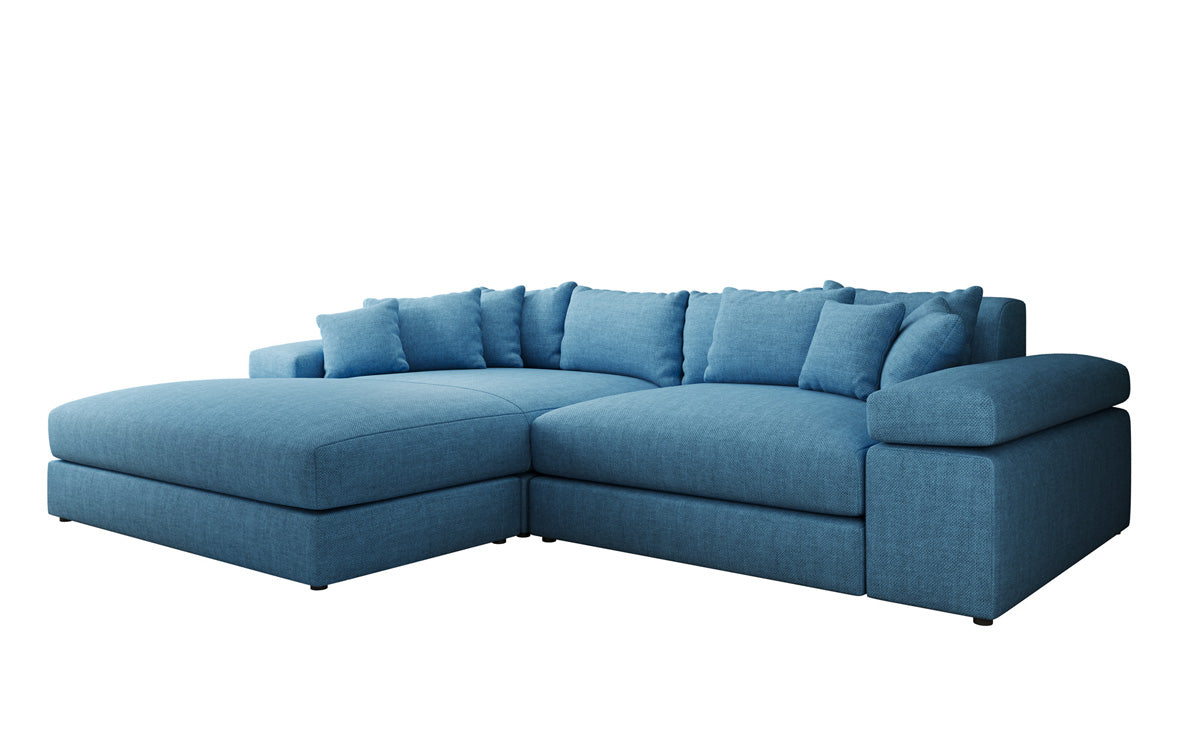 Designer corner sofa Bernardo with wide ottoman in linen look