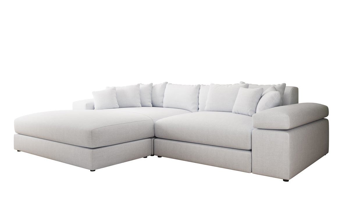 Designer corner sofa Bernardo with wide ottoman in linen look