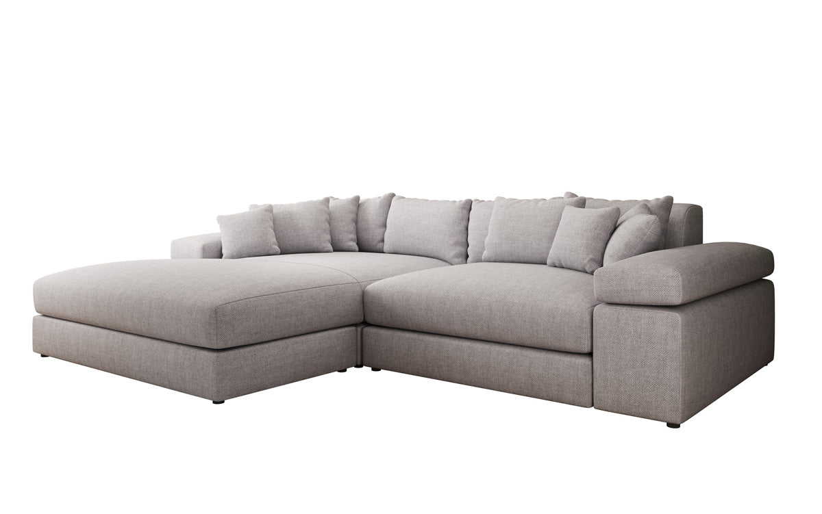 Designer corner sofa Bernardo with wide ottoman in linen look