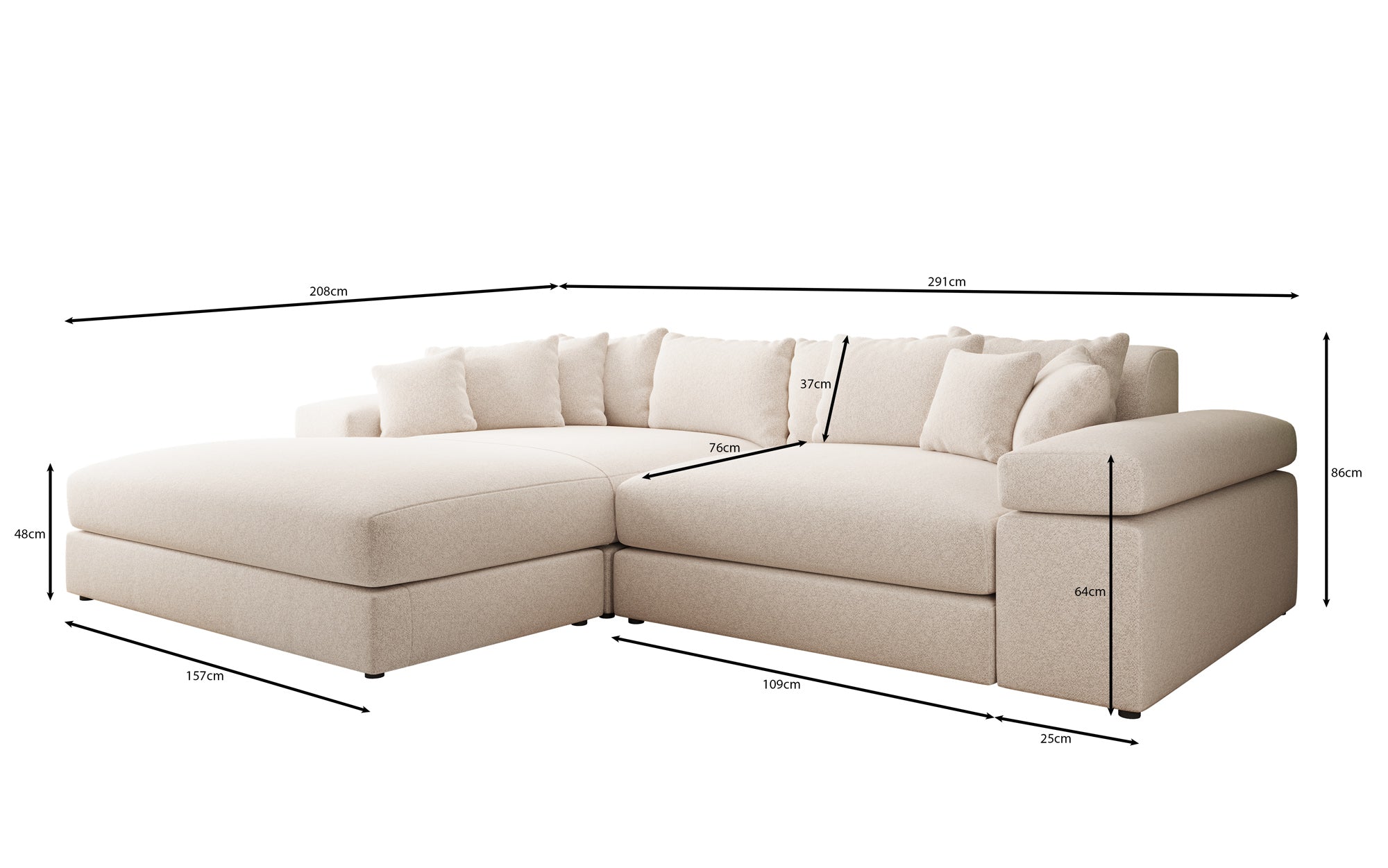 Designer Sofa Bernardo with Wide Ottoman in Textured Fabric