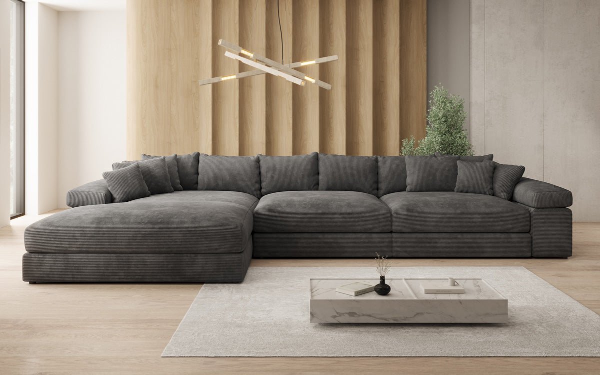 Designer Sofa Bernardo L Maxi with Wide Ottoman in Corduroy