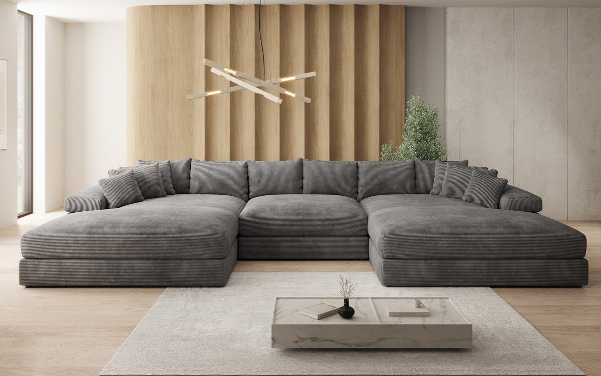 Designer Sofa Bernardo U mit breiter Ottomane in Cord