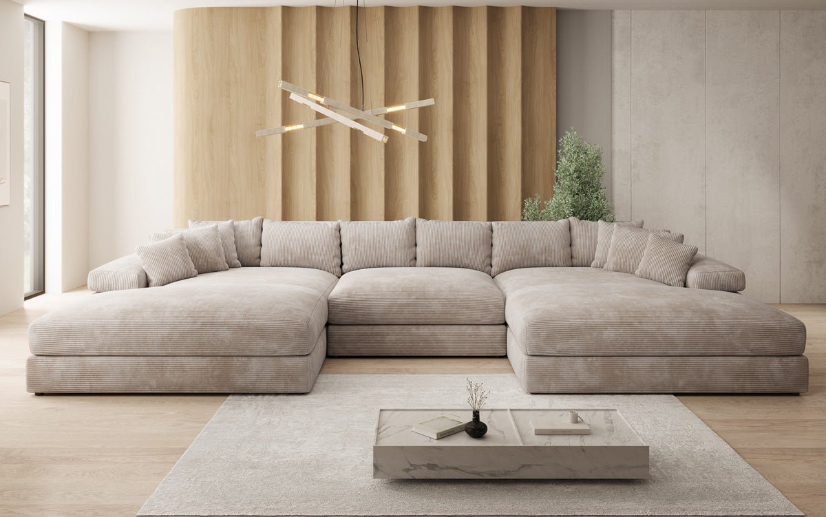 Designer Sofa Bernardo U mit breiter Ottomane in Cord