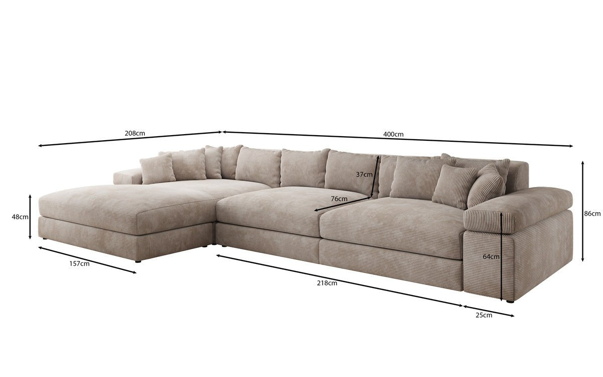 Designer Sofa Bernardo L Maxi with Wide Ottoman in Corduroy
