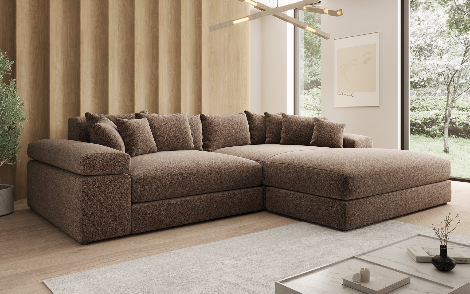 Designer Sofa Bernardo with Wide Ottoman in Textured Fabric