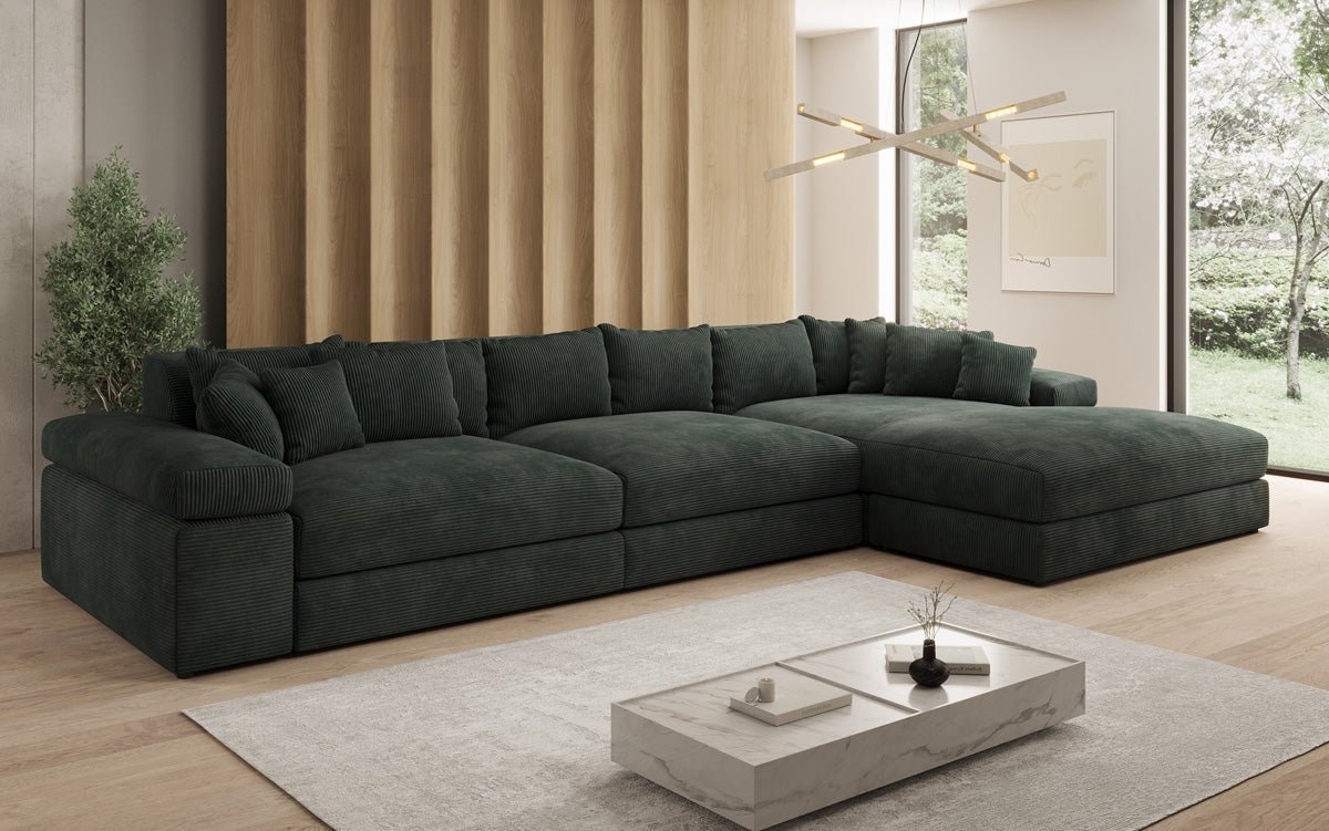 Designer Sofa Bernardo L Maxi with Wide Ottoman in Corduroy