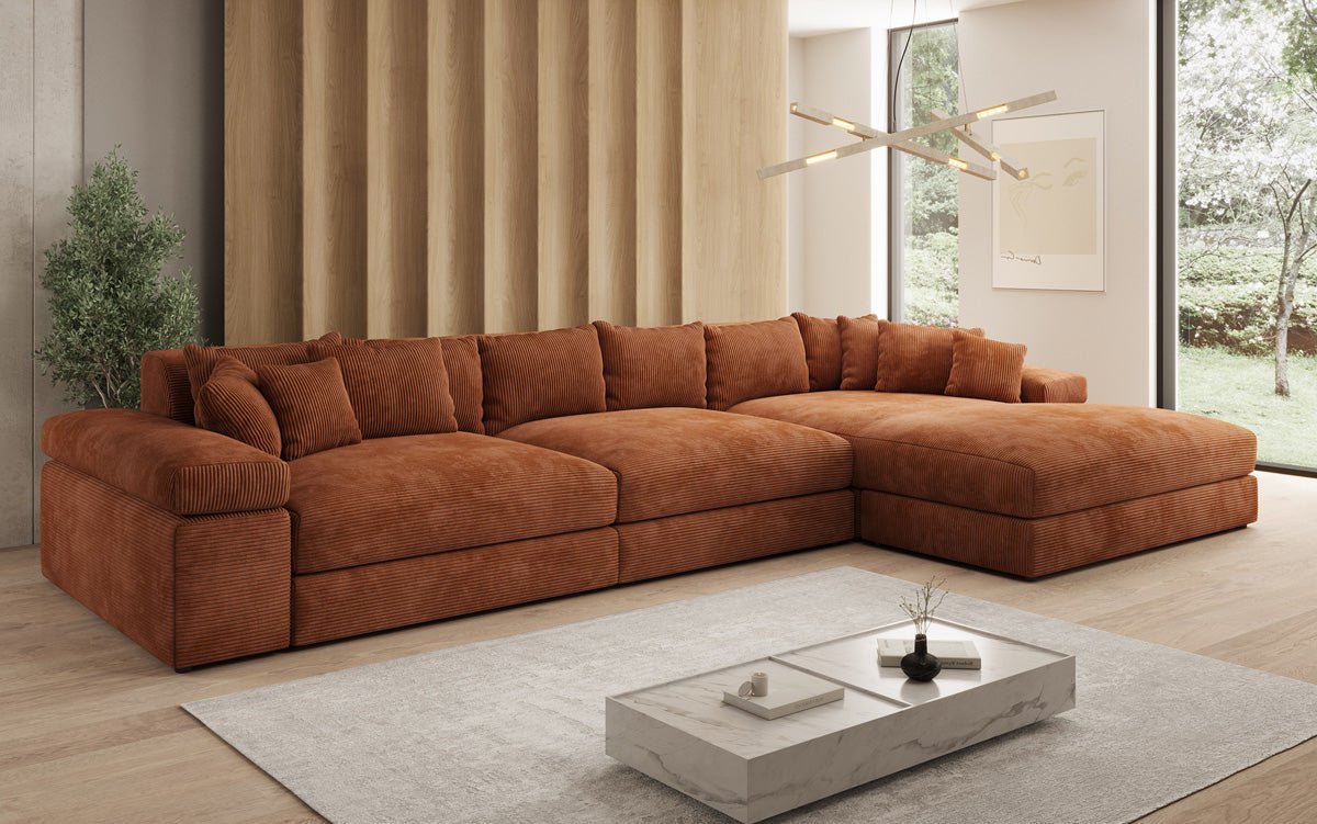 Designer Sofa Bernardo L Maxi with Wide Ottoman in Corduroy