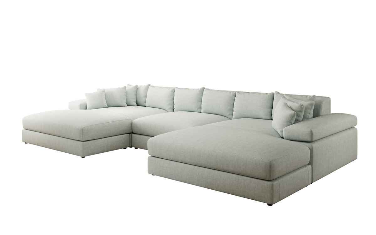 Designer sofa Bernardo U with wide ottoman in linen look