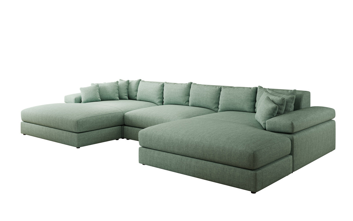 Designer sofa Bernardo U with wide ottoman in linen look