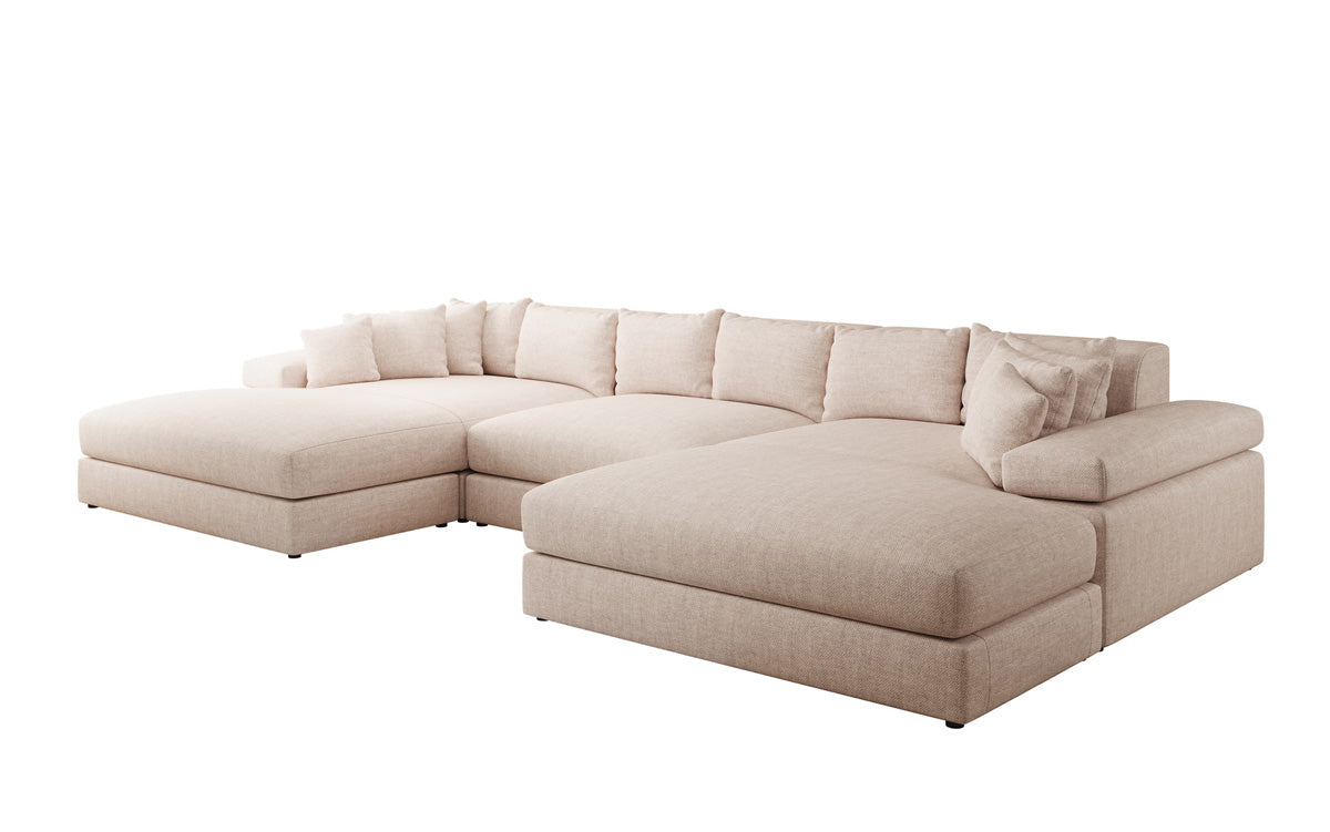 Designer sofa Bernardo U with wide ottoman in linen look