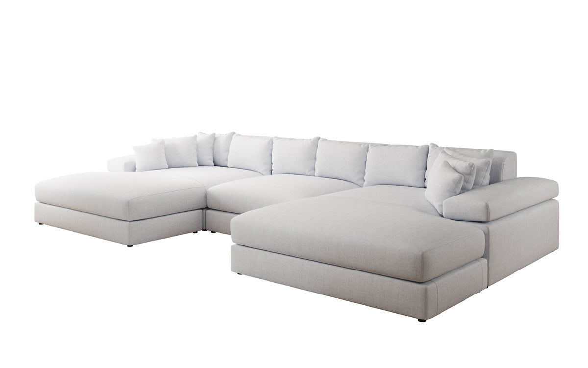 Designer sofa Bernardo U with wide ottoman in linen look