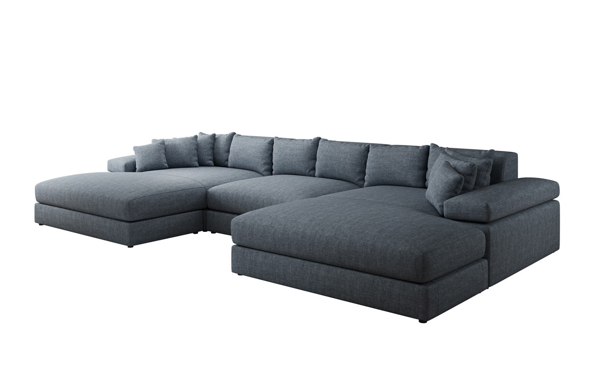 Designer sofa Bernardo U with wide ottoman in linen look