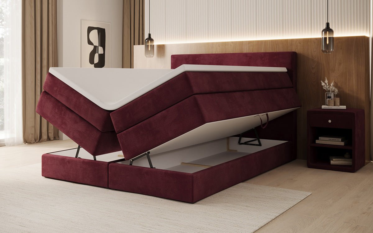 Box spring bed Noren with storage in velvet