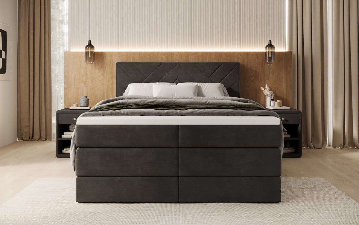Box spring bed Norella with storage in velvet