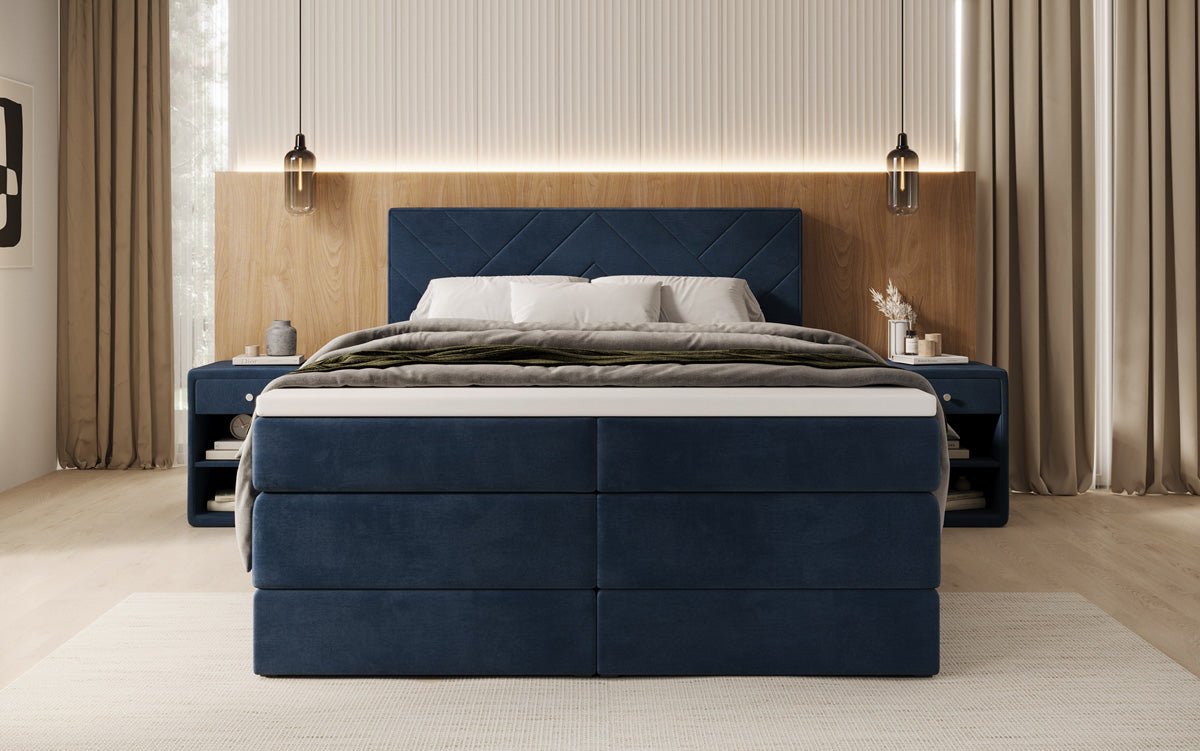 Box spring bed Norella with storage in velvet
