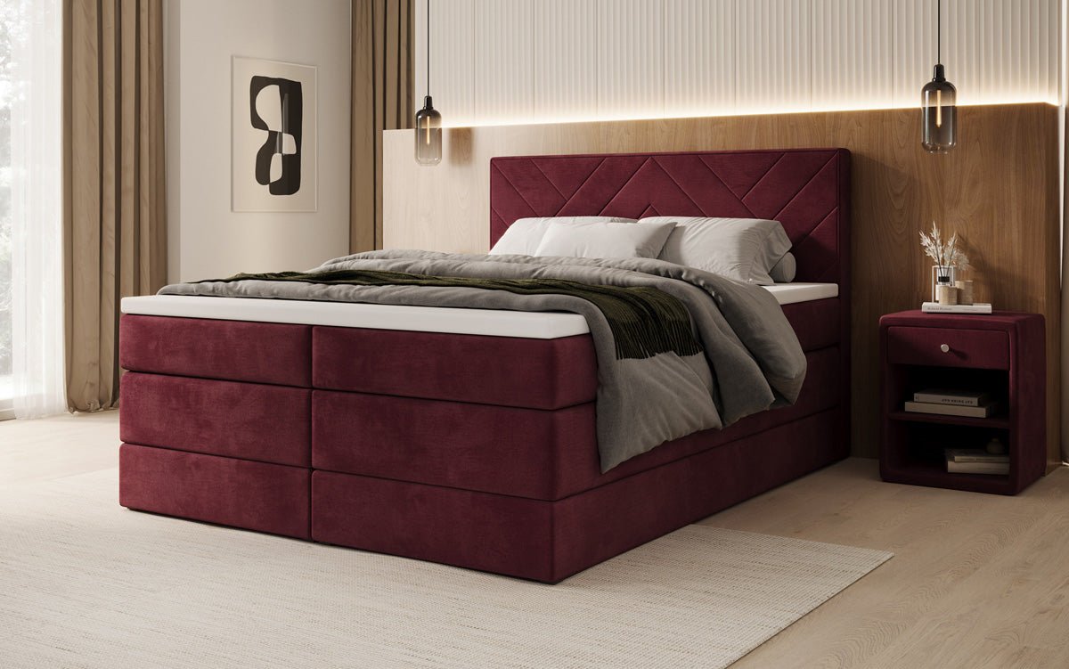 Box spring bed Norella with storage in velvet
