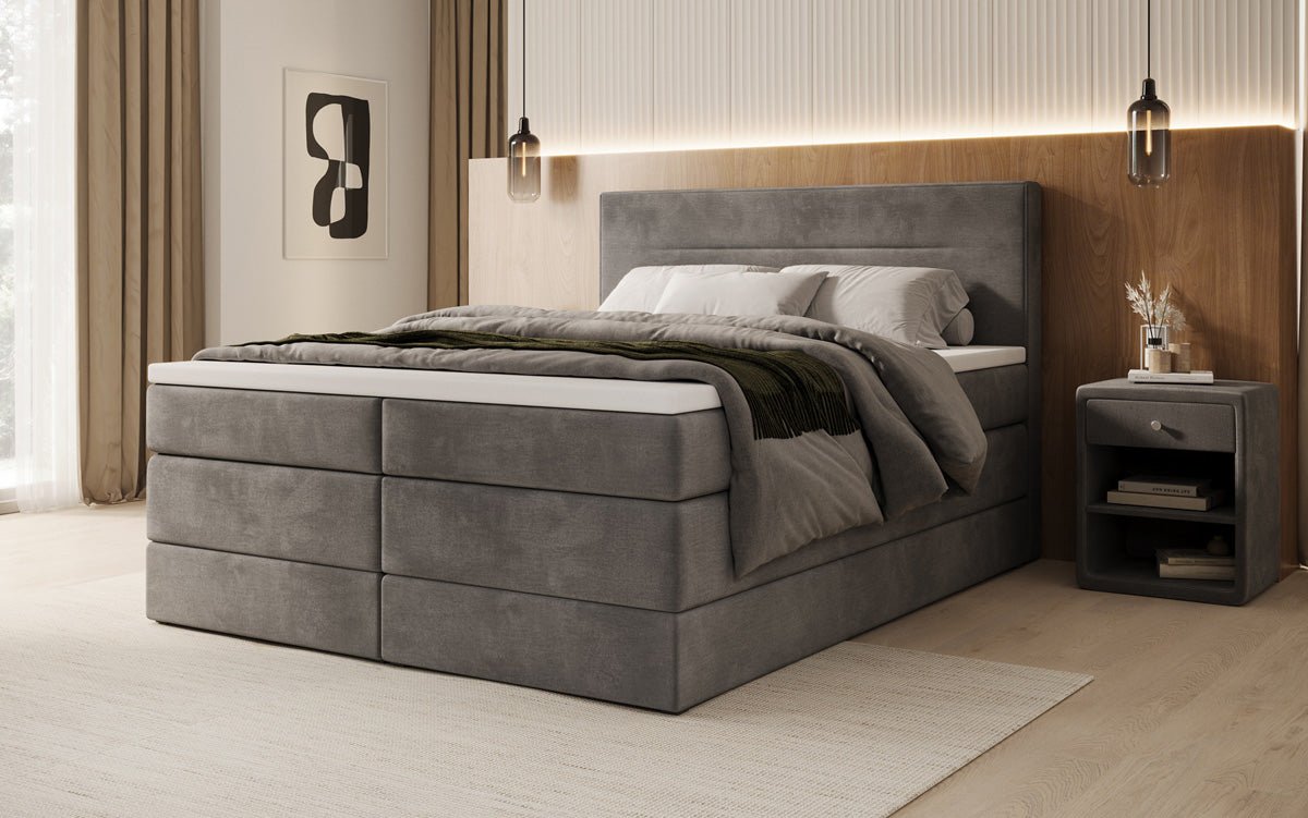 Box spring bed Lavero with storage in velvet