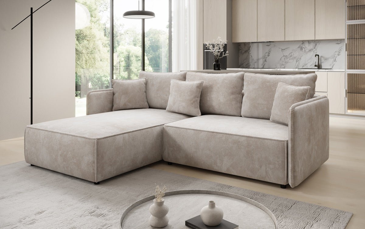 Designer Sofa Marlen with Sleep and Folding Function in Corduroy