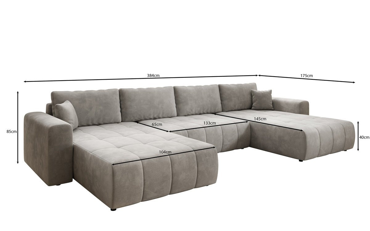 Designer Sofa Leveno U mit Schlaf- und Klappfunktion in Samt